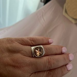 Lia Sophia silver ring with large peach coloured crystal stone